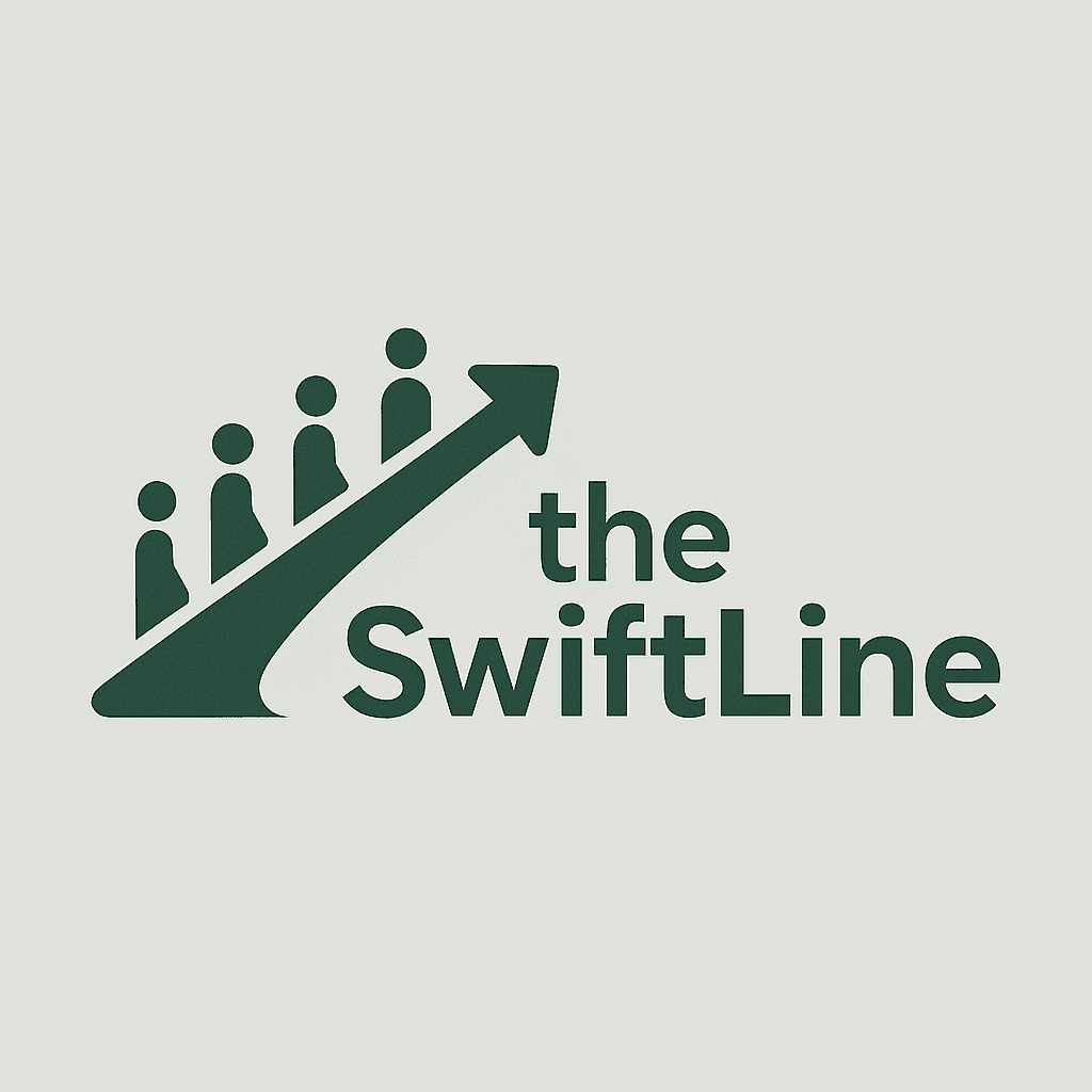 theSwiftLine logo with people moving forward along an arrow